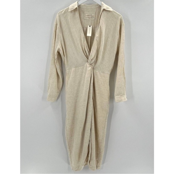 NWT Anthropologie V Neck Knot Front Long Sleeve Faux
Wrap Midi Dress Ivory Linen - Picture 10 of 15